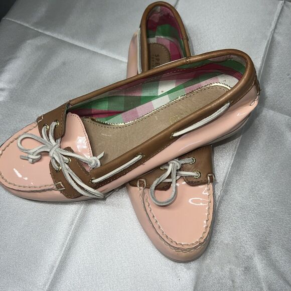 Sperry Topsider Women's Angel Fish Pink Patent Leather Plaid inside Boat zs 7.5 - Picture 6 of 14